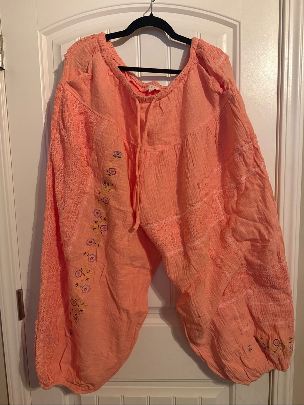 POL Peach Crochet-Trim Peasant Top